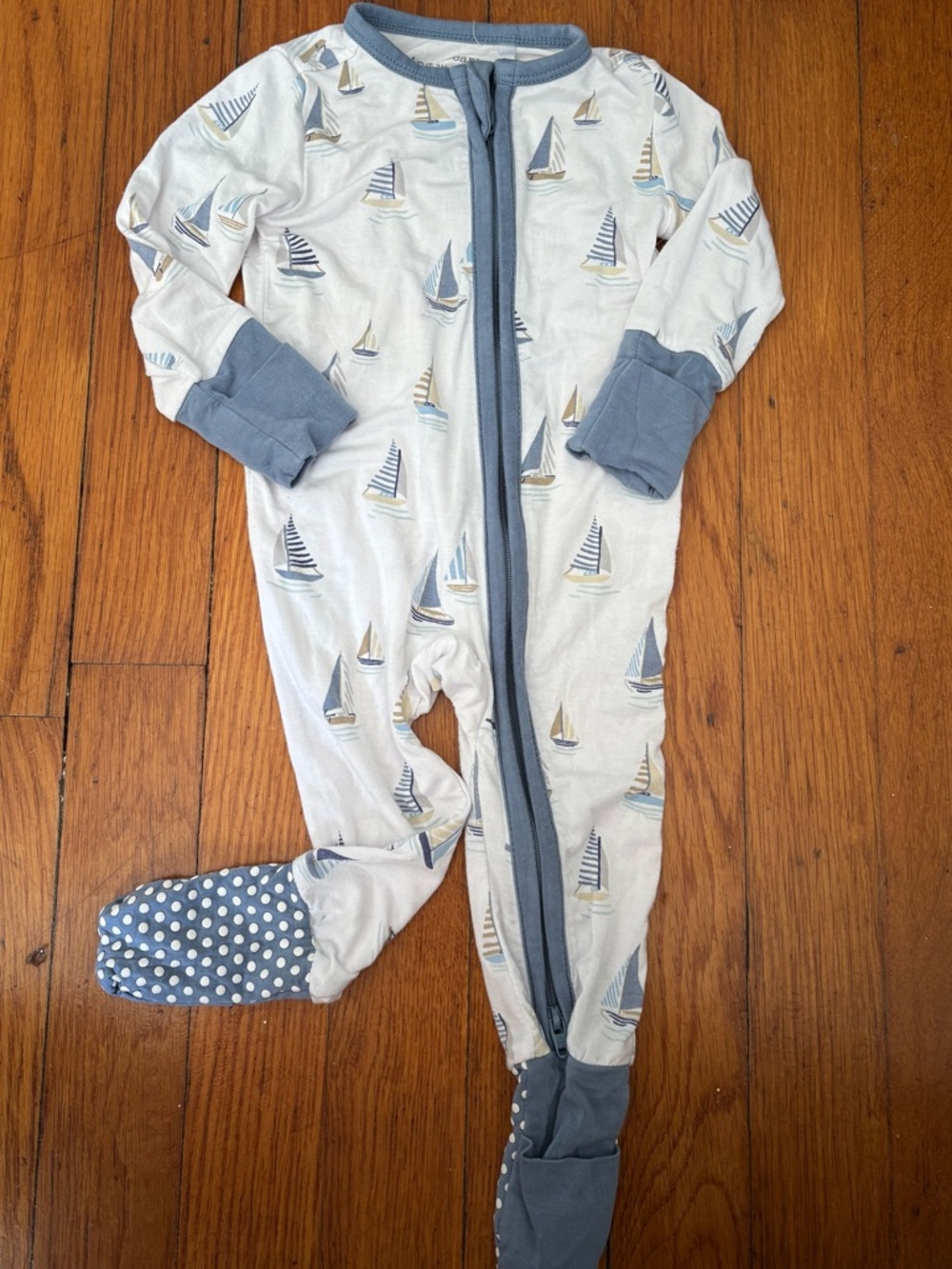 Angel Dear Light Blue Sailboat Footed One-Piece Pajamas